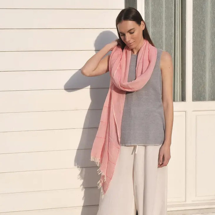 handloomed cotton gauze scarf, blush color