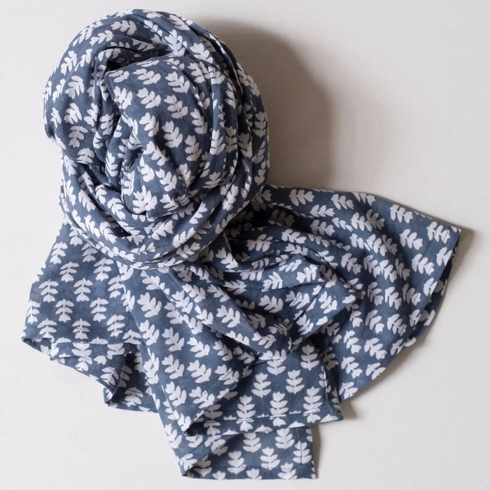 screen printed organic cotton scarf gray purple