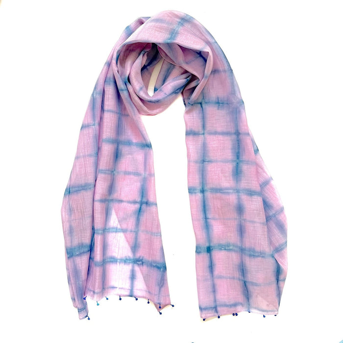 Hand block printed very soft scarf in a blue cloud color