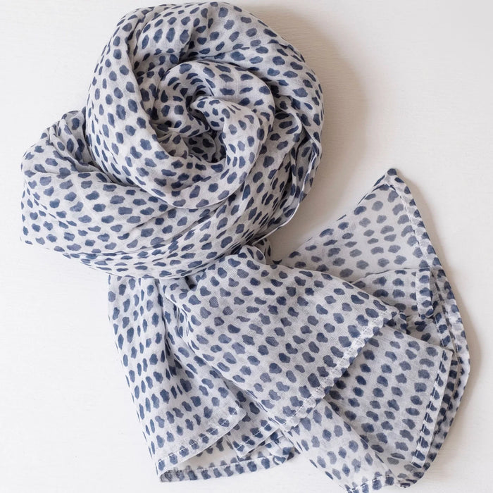 Hand block printed very soft scarf in a blue cloud color