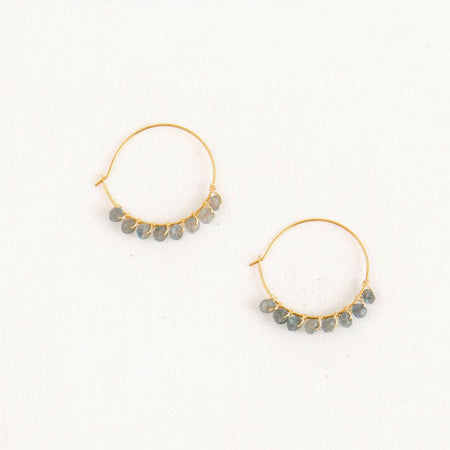 Faceted Stone Hoop Earrings - Labradorite