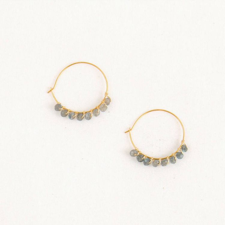 Faceted Stone Hoop Earrings - Labradorite