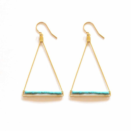 Beaded Triangle Earrings: Brass / Turquoise