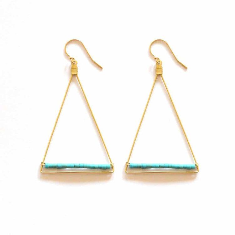 Beaded Triangle Earrings: Brass / Turquoise