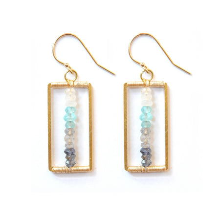 Gradient  Rectangle Earrings: Brass/Blue