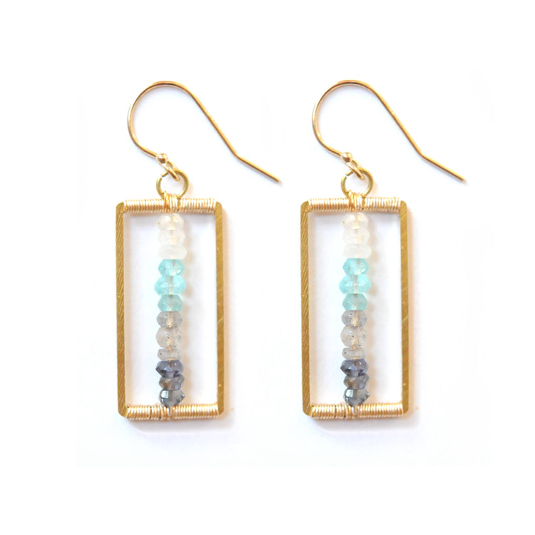 Gradient  Rectangle Earrings: Brass/Blue