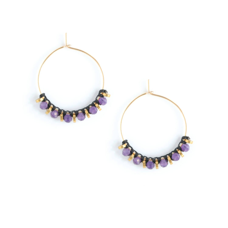 Small Gemstone Hoop: Gold/Amethyst