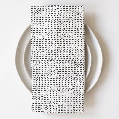 Cloth napkin white with tiny black print
