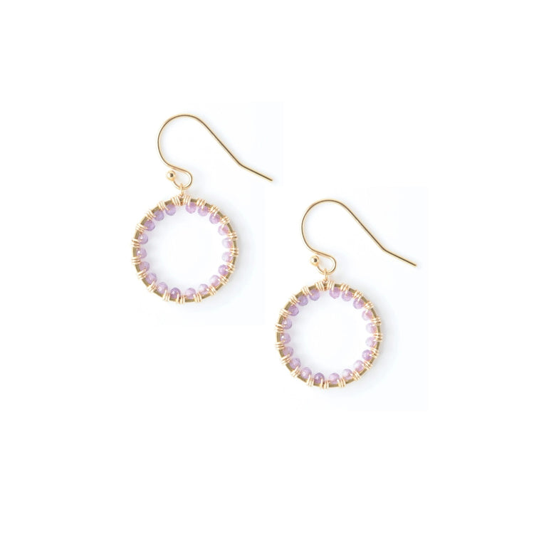 Small Circle Earrings: Brass Labradorite