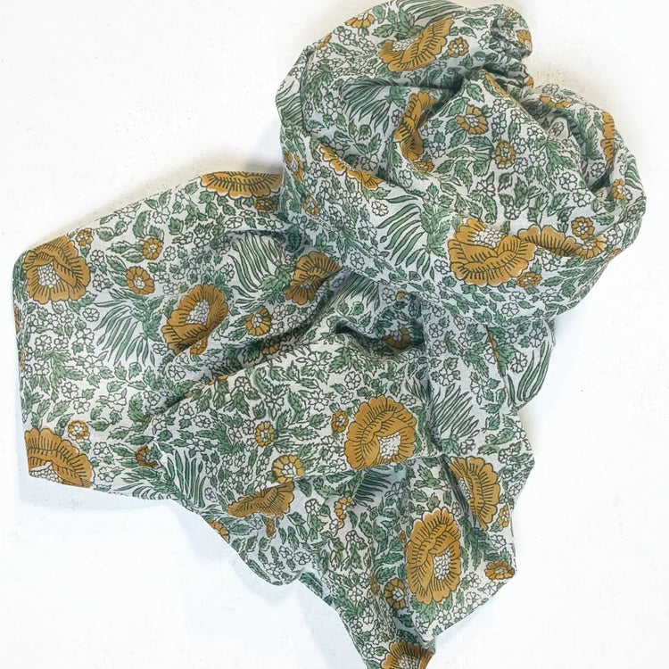 Capri Forest Mustard Block Printed Scarf