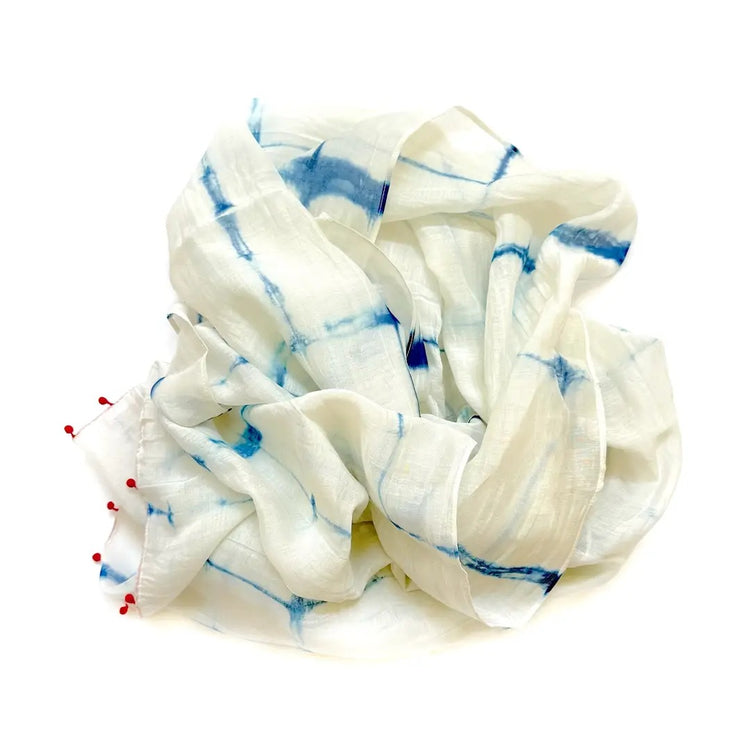 Cotton Silk Scarf - White/Blue