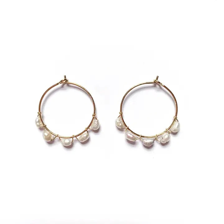 Hammered Pearl Hoops