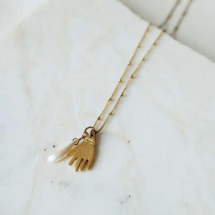 Hand & Pearl Charm Necklace
