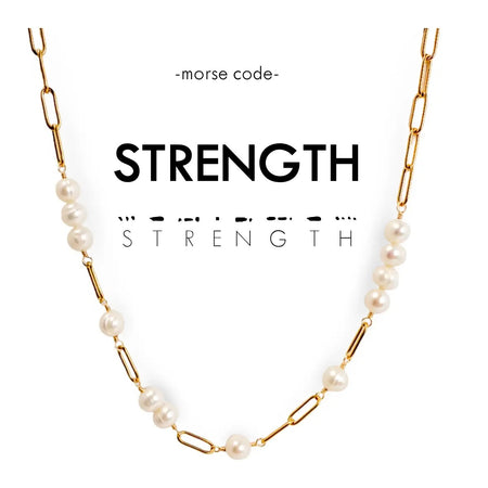 Morse Code Pearl & Gold Paperclip Chain Necklace