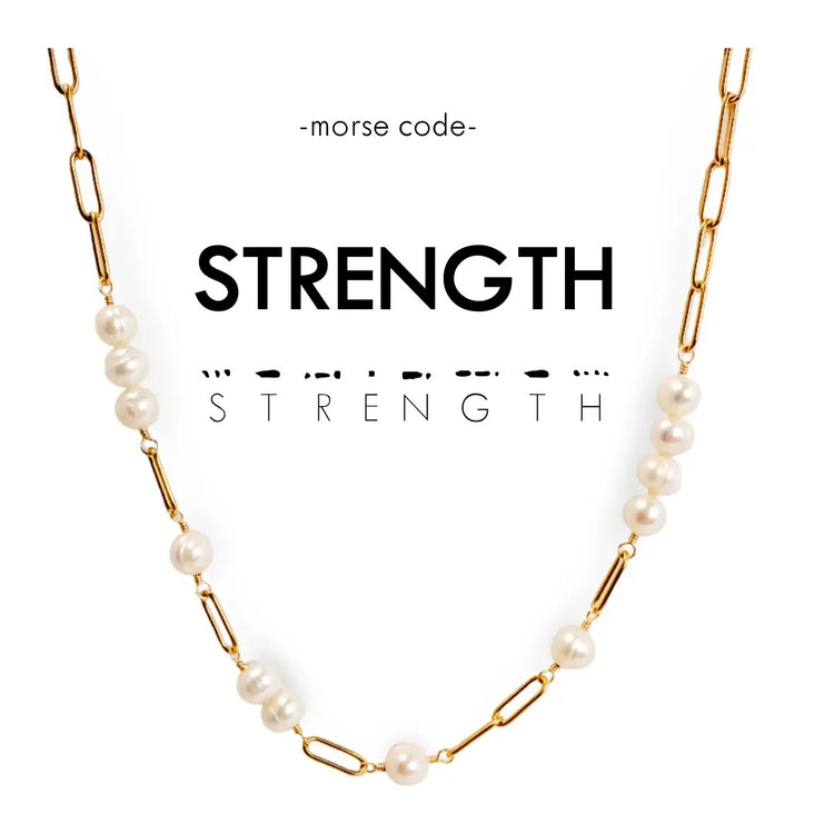 Morse Code Pearl & Gold Paperclip Chain Necklace