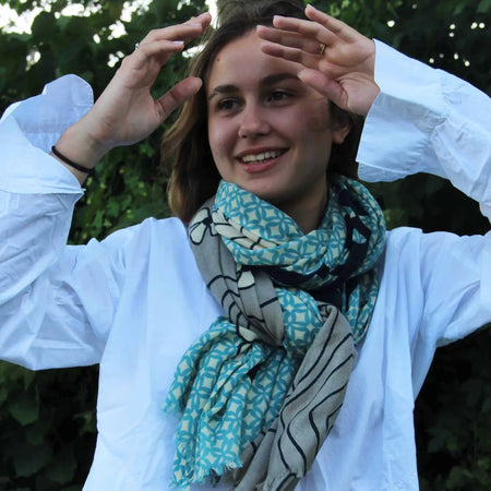 Blue Origami XL Wool Scarf